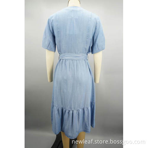 New Sweet Ladies V-NECK Denim Dress